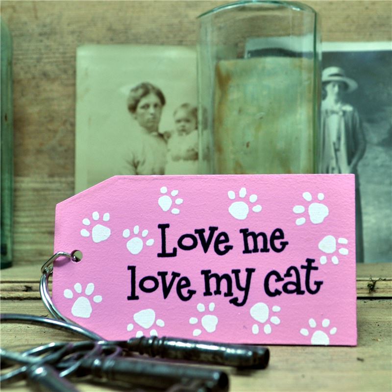 Order Wooden Key Ring:  Love me love my cat