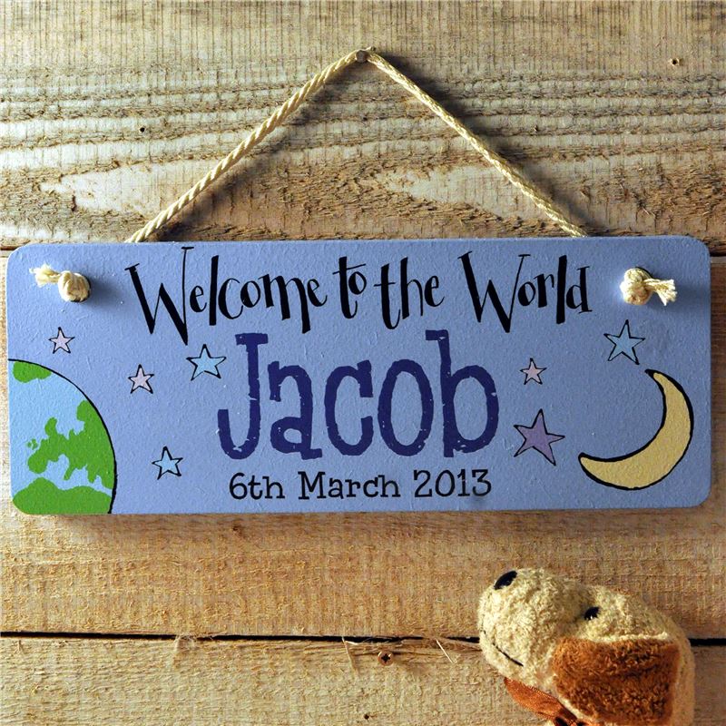 Order Personalised Hand Painted New Baby Gift:  Welcome to the world baby boy