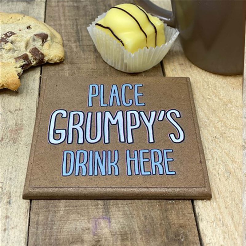 Order Place grumpy‘s drink here - wooden coaster.