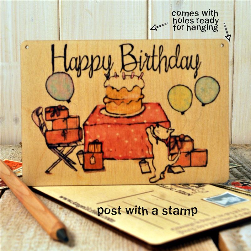 Order Birthday Tea Party Wooden Postcard