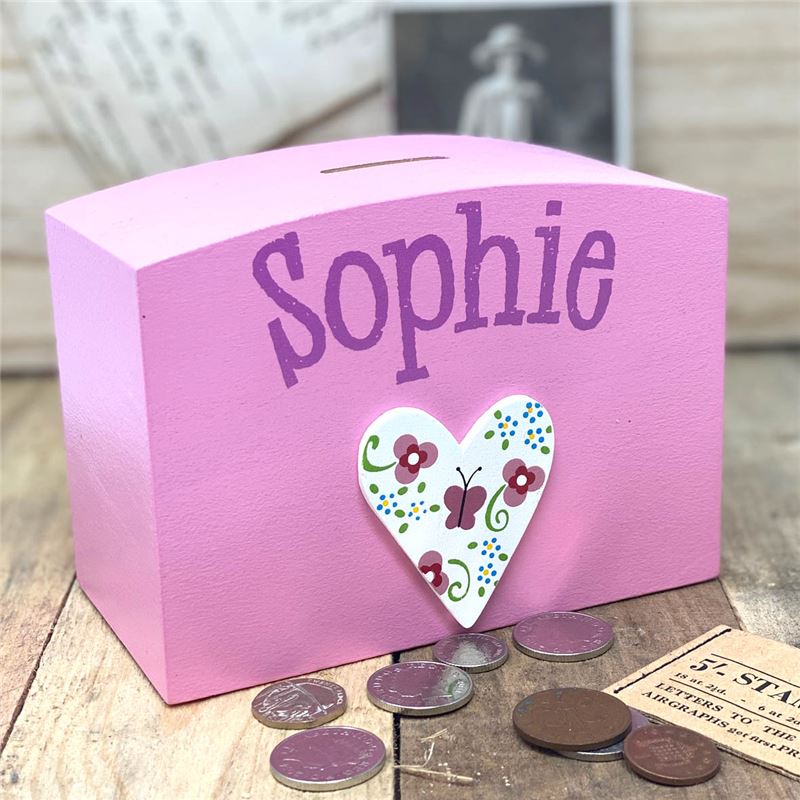 Order personalised Butterfly Heart Money Box