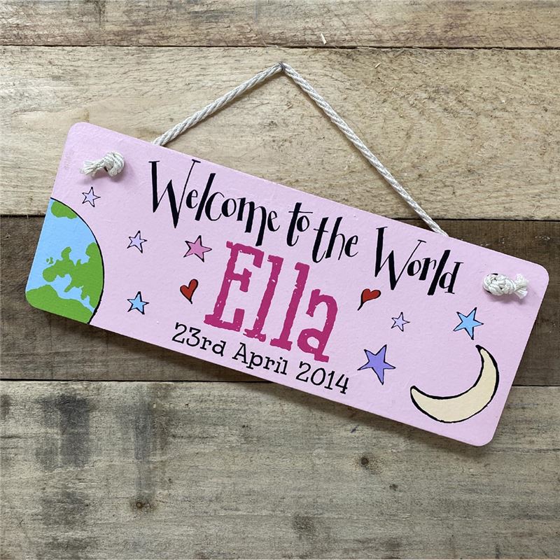 Order Personalised Hand Painted New Baby Gift: Welcome to the world baby girl 