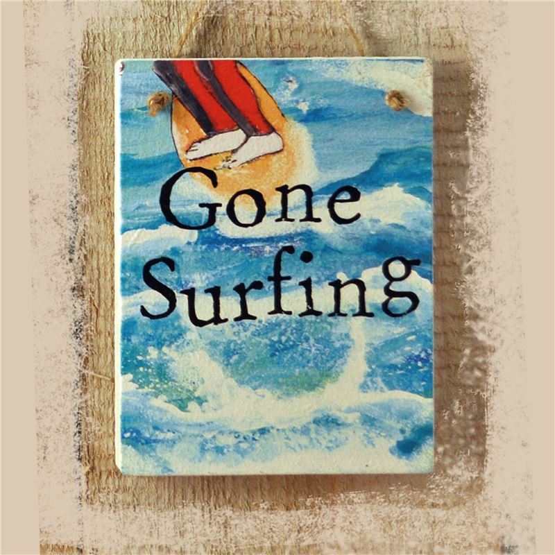 Gone Surfing Illustrated Hanging Sign