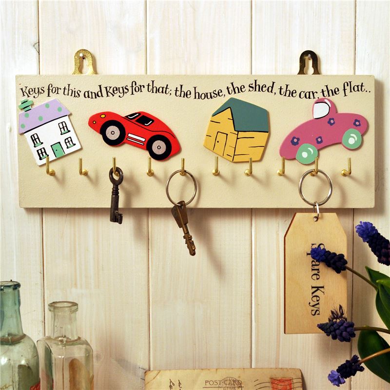 Hand Painted Wooden Key Rack:  Keys for this and that (Cream)