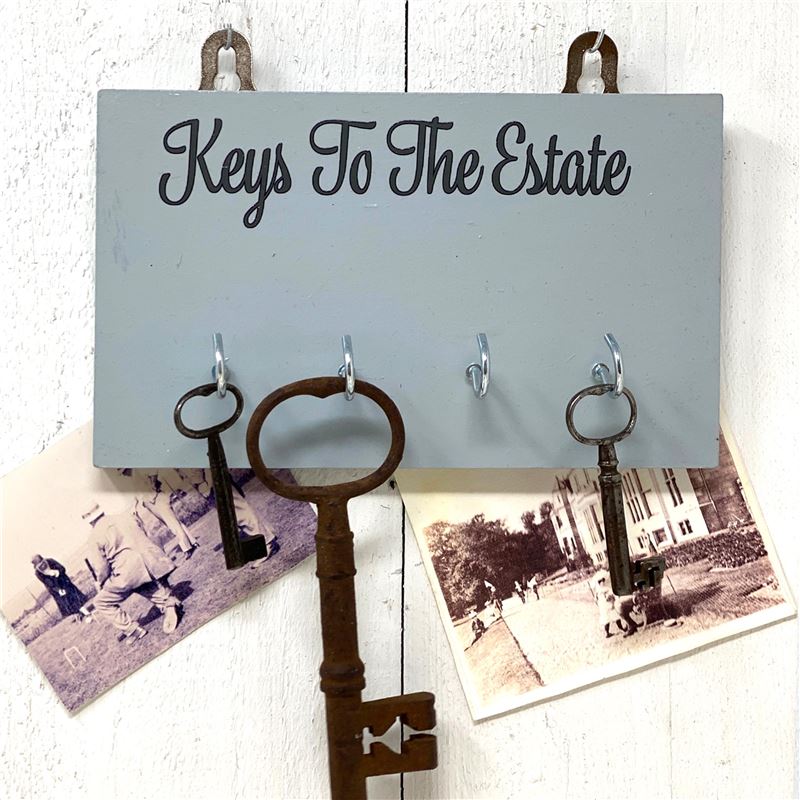 Wooden Key Rack: Keys to the Estate - pale blue