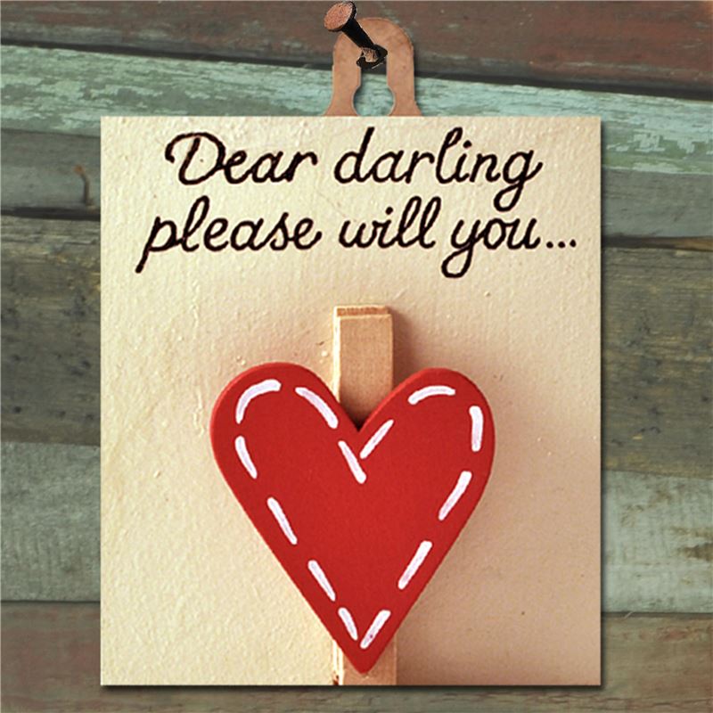 Hand Painted Wooden Heart Peg: Dear Darling (Red)