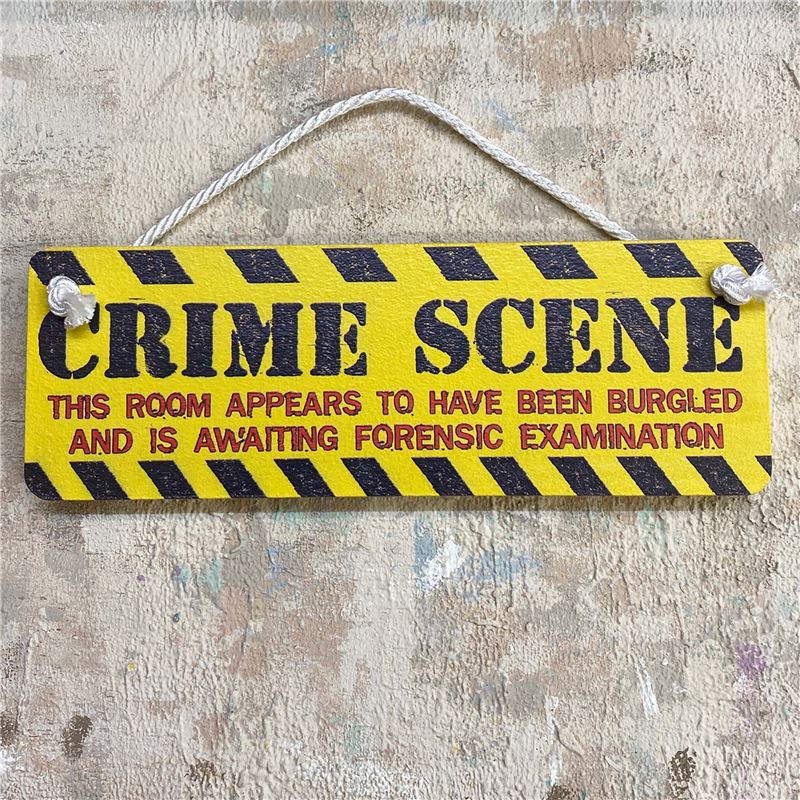 Hand Painted Wooden Door Sign:  Crime Scene