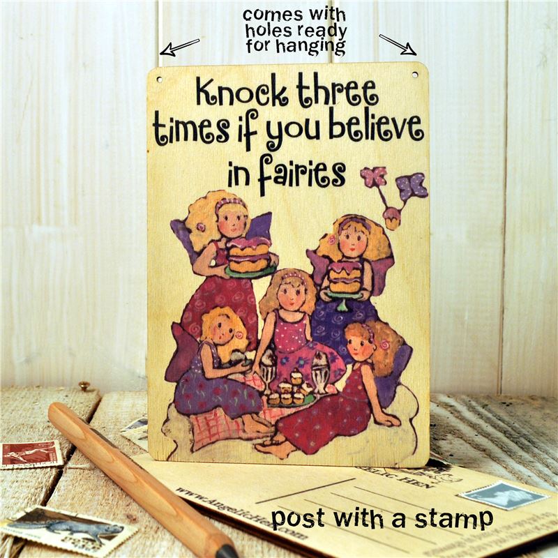 Wooden Postcard-Knock three times if you belive in fairies
